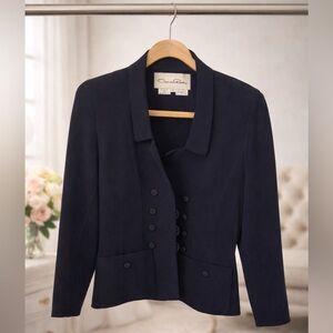 Oscar de la Renta 100% Wool Skirt Suit Navy Blue Made in Italy Size 4